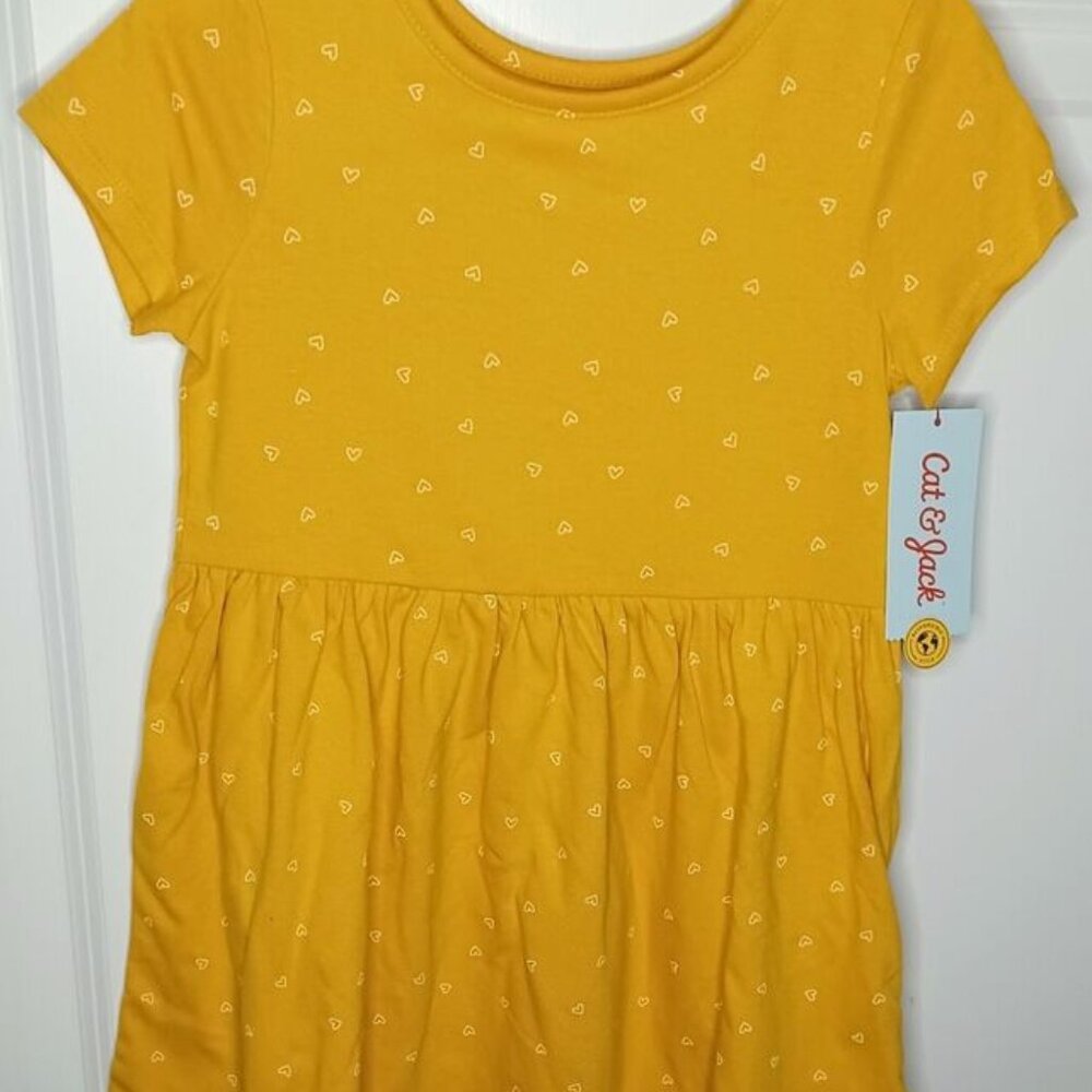 2 NEW Cat & Jack Yellow Mustard Heart Shirt Dress 5T